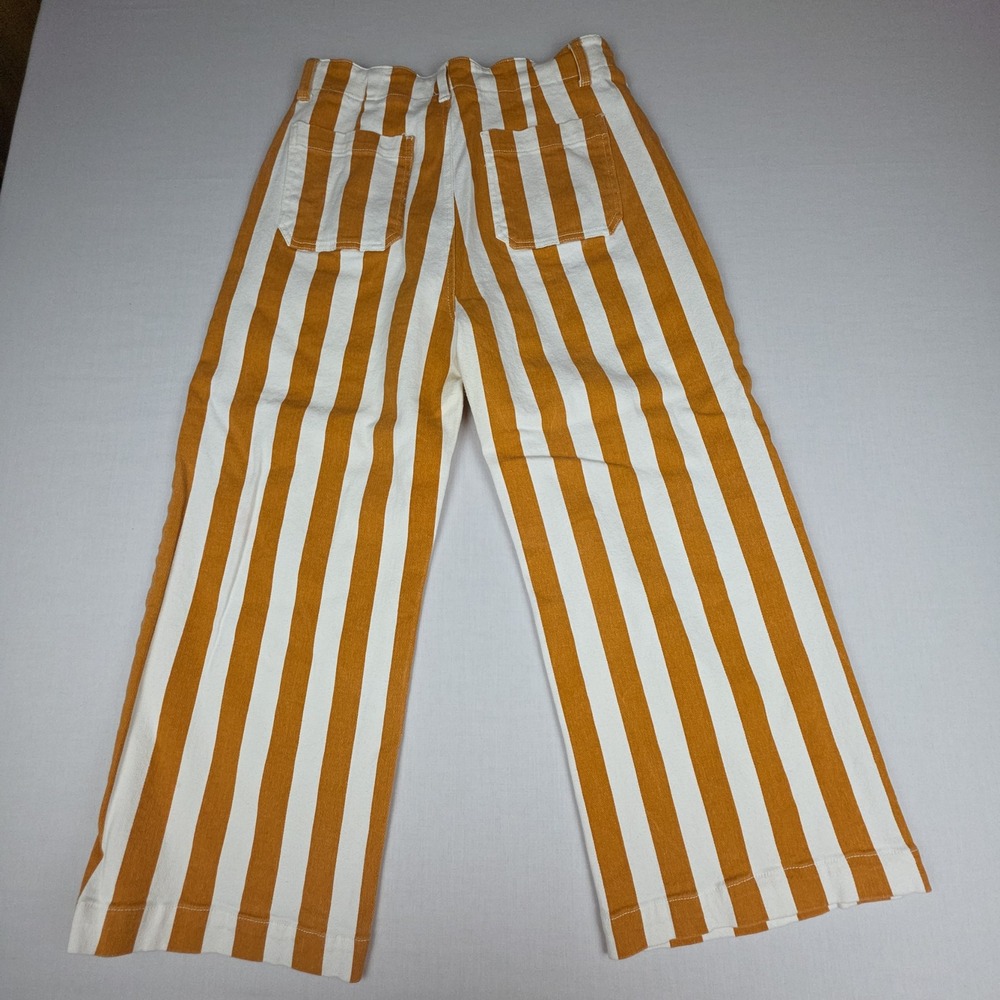 Wild Fable Wide Leg Striped Crop Pants Womens 10 Orange White Cotton Blend Denim - Picture 11 of 11